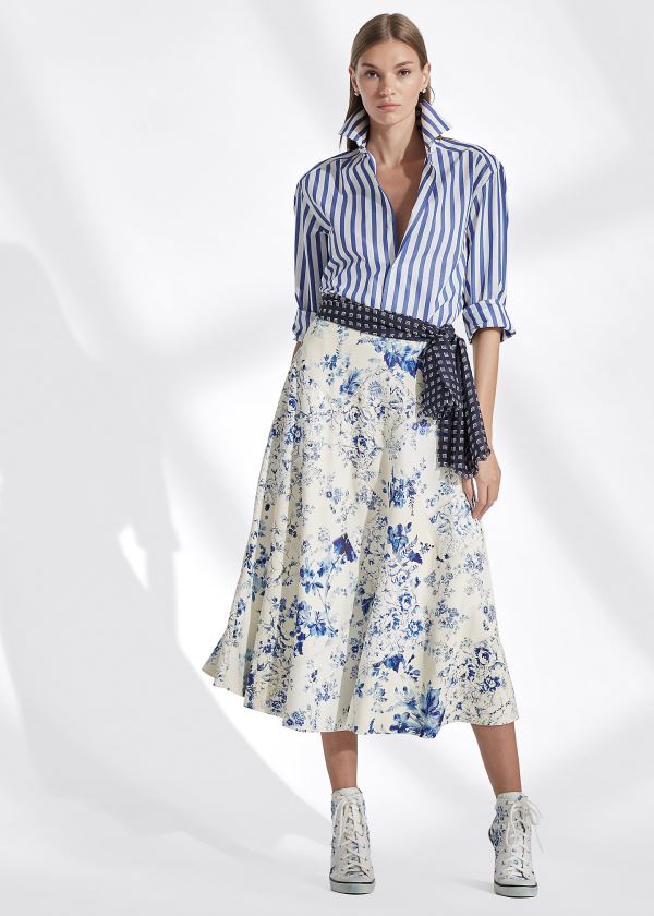 Ralph Lauren Trivelas Floral Læder Skirt Bílé Blankyt | LTD7bDBH