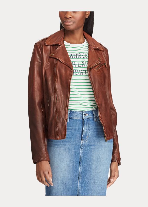 Ralph Lauren Tumbled Lambskin Jacket Hnědé | mN2Ibrvr