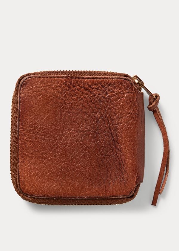 Ralph Lauren Tumbled Læder Zip Wallet Tmavě Hnědé Indigo | 1EHKwYOG
