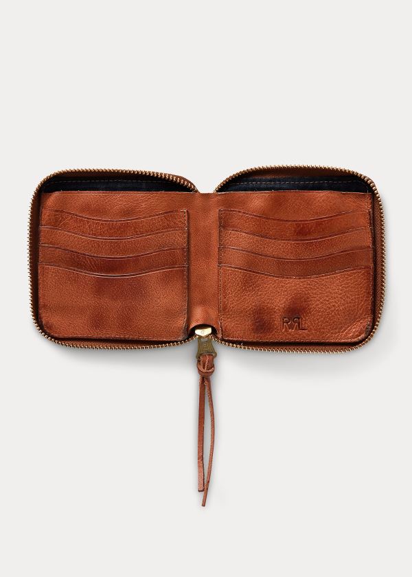 Ralph Lauren Tumbled Læder Zip Wallet Tmavě Hnědé Indigo | 1EHKwYOG