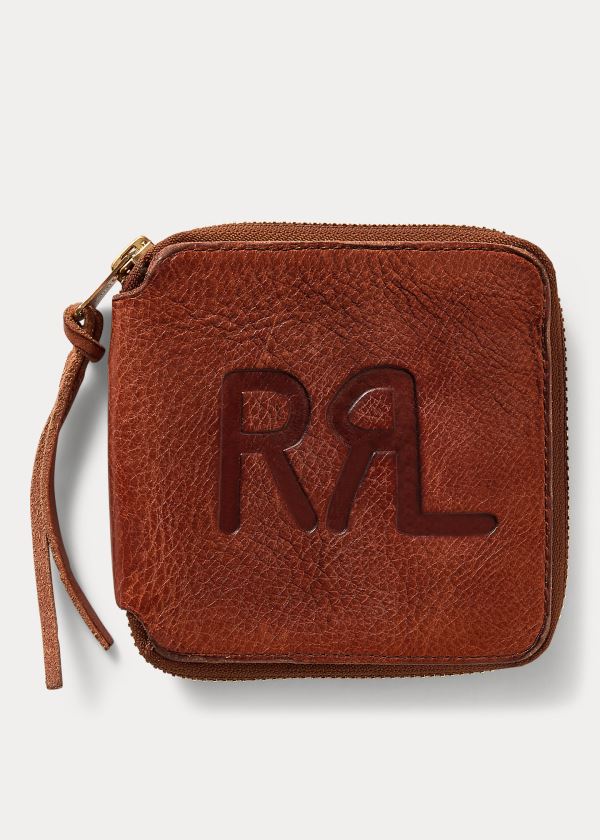 Ralph Lauren Tumbled Læder Zip Wallet Tmavě Hnědé Indigo | 1EHKwYOG