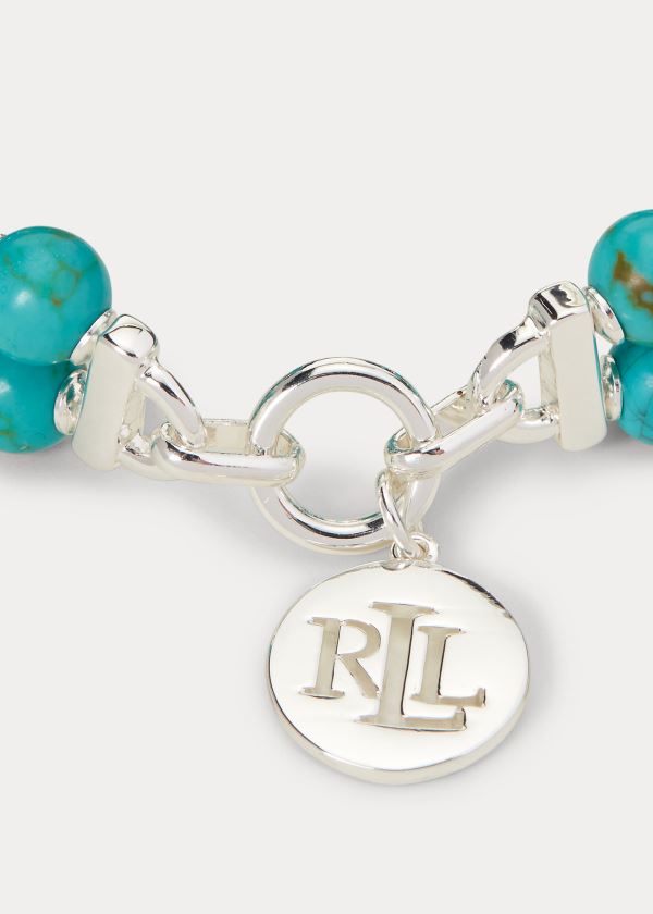 Ralph Lauren Turquoise-Bead Logo Bracelet Stříbrné | h7LLIj45