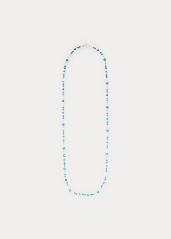 Ralph Lauren Turquoise-Bead Logo Necklace Stříbrné | 3wFr4Qcq