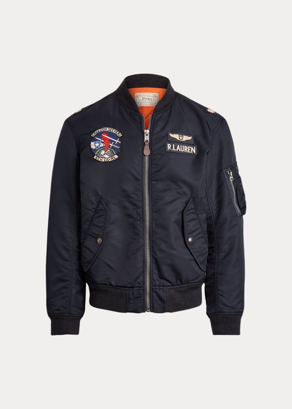 Ralph Lauren Twill Bomber Jacket Tmavě Blankyt Oranžové | DCHUZJhg