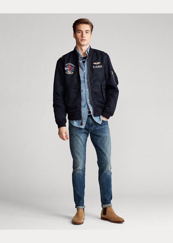 Ralph Lauren Twill Bomber Jacket Tmavě Blankyt Oranžové | DCHUZJhg