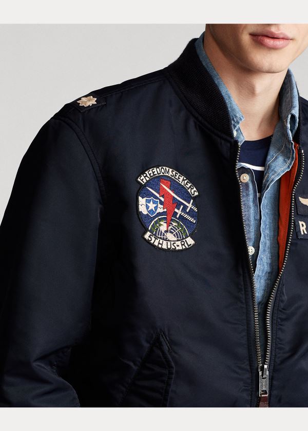 Ralph Lauren Twill Bomber Jacket Tmavě Blankyt Oranžové | DCHUZJhg