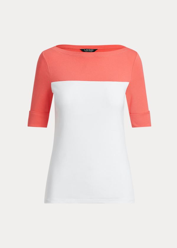 Ralph Lauren Two-Tone Boatneck Top Červené Bílé | Mo5mLSfO