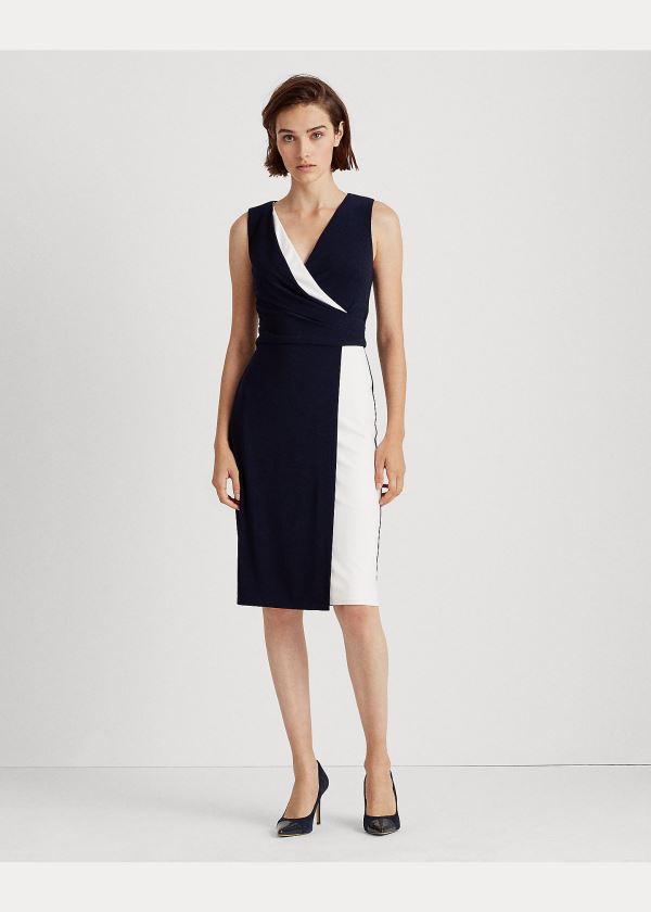 Ralph Lauren Two-Tone Surplice Šaty Světle Tmavě Blankyt Bílé | ejqt1Qh5