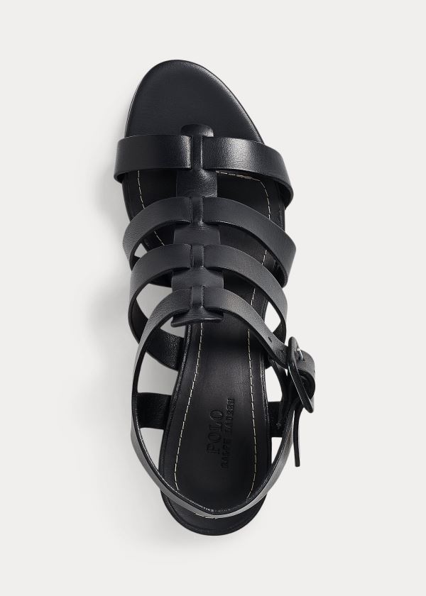 Ralph Lauren Vachetta Læder Sandal Černé | vs7aBVHp