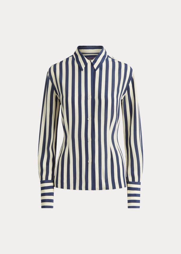 Ralph Lauren Vanna Striped Silk Shirt Tmavě Blankyt Krém | 1IIddadJ