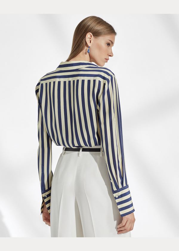 Ralph Lauren Vanna Striped Silk Shirt Tmavě Blankyt Krém | 1IIddadJ