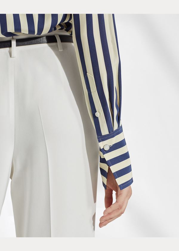 Ralph Lauren Vanna Striped Silk Shirt Tmavě Blankyt Krém | 1IIddadJ