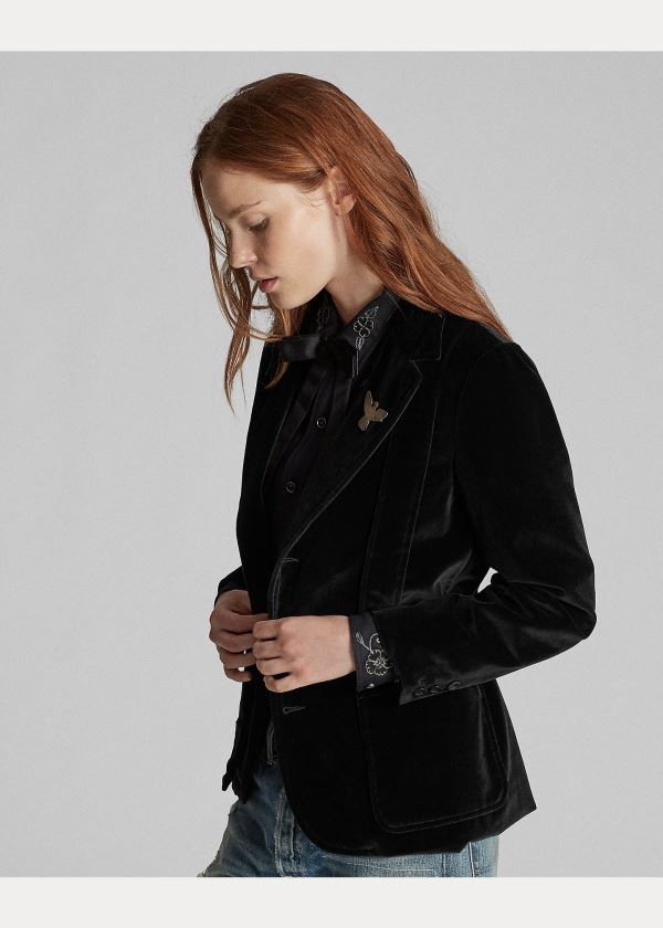 Ralph Lauren Velvet Jezdectví Blazer Černé | tAmJdugi
