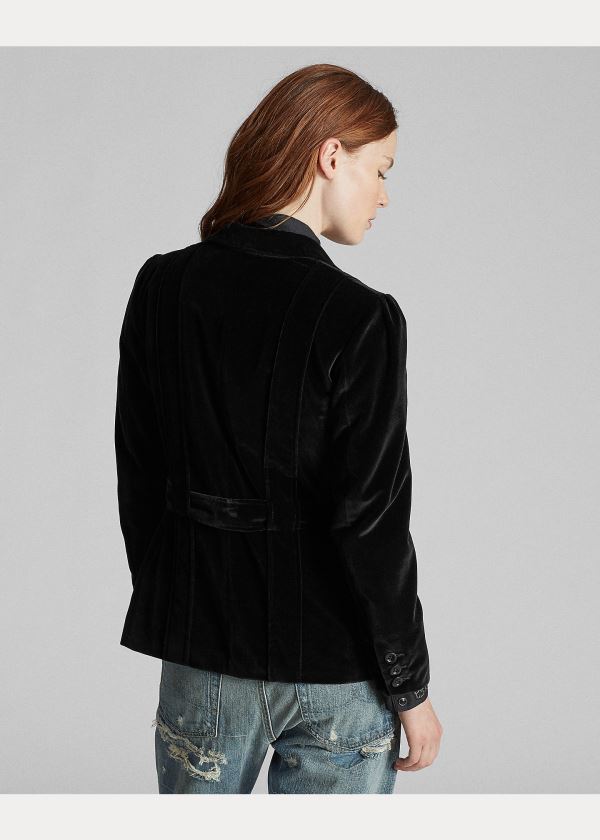 Ralph Lauren Velvet Jezdectví Blazer Černé | tAmJdugi