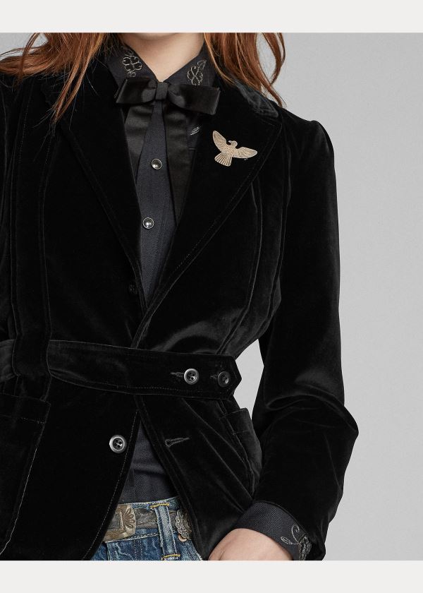 Ralph Lauren Velvet Jezdectví Blazer Černé | tAmJdugi