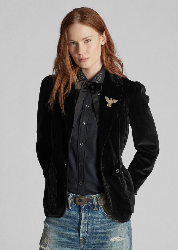 Ralph Lauren Velvet Jezdectví Blazer Černé | tAmJdugi
