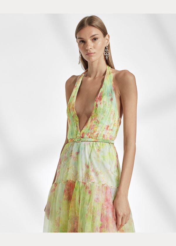 Ralph Lauren Verona Floral Organza Šaty Růžové Viacfarebný | rV0ymXYl
