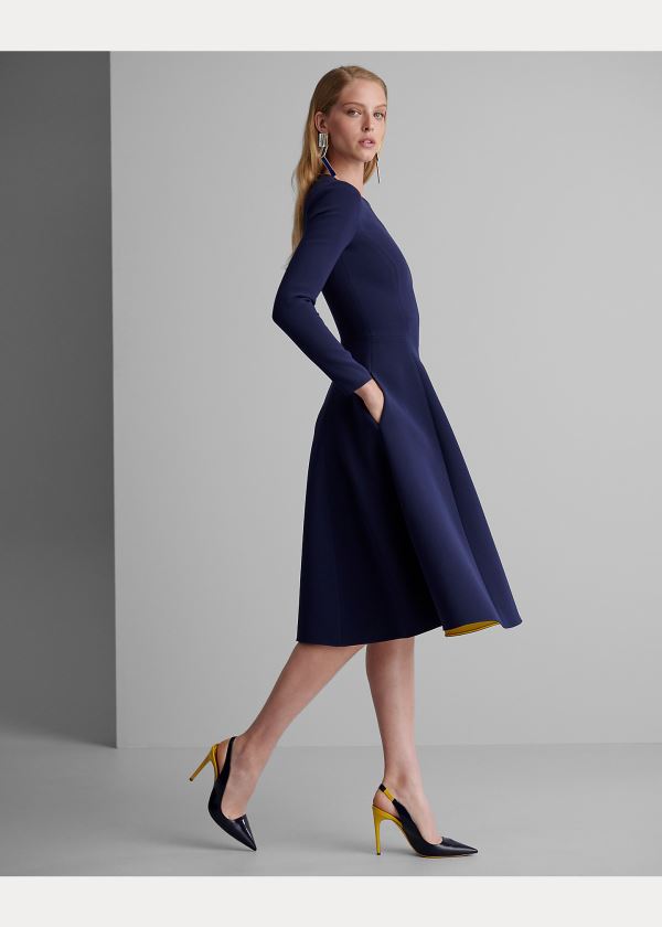 Ralph Lauren Viola Double-Faced Cady Šaty Tmavě Blankyt Žluté | svGYwQT7