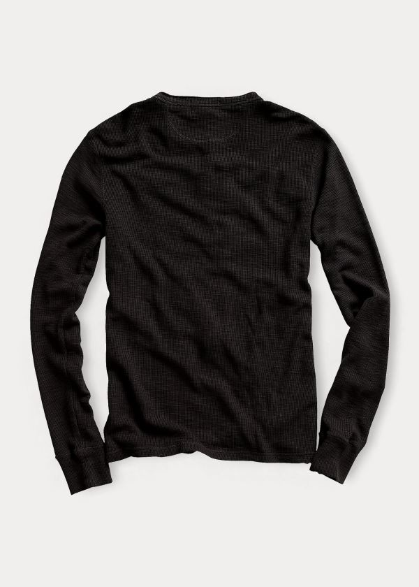 Ralph Lauren Waffle-Knit Bavlněné Henley Černé | zVWWfOE2