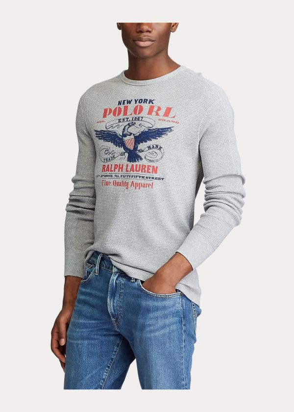 Ralph Lauren Waffle-Knit Graphic T-Shirt Šedé | M5Ngs2CB