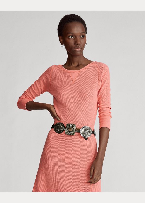 Ralph Lauren Waffle-Knit Henley Šaty Koralove Bílé | EDvlZNvA