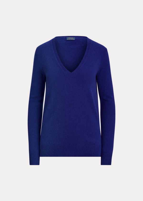 Ralph Lauren Washable Cashmere V-Neck Královská Modrá Blankyt | PYsDmhAZ