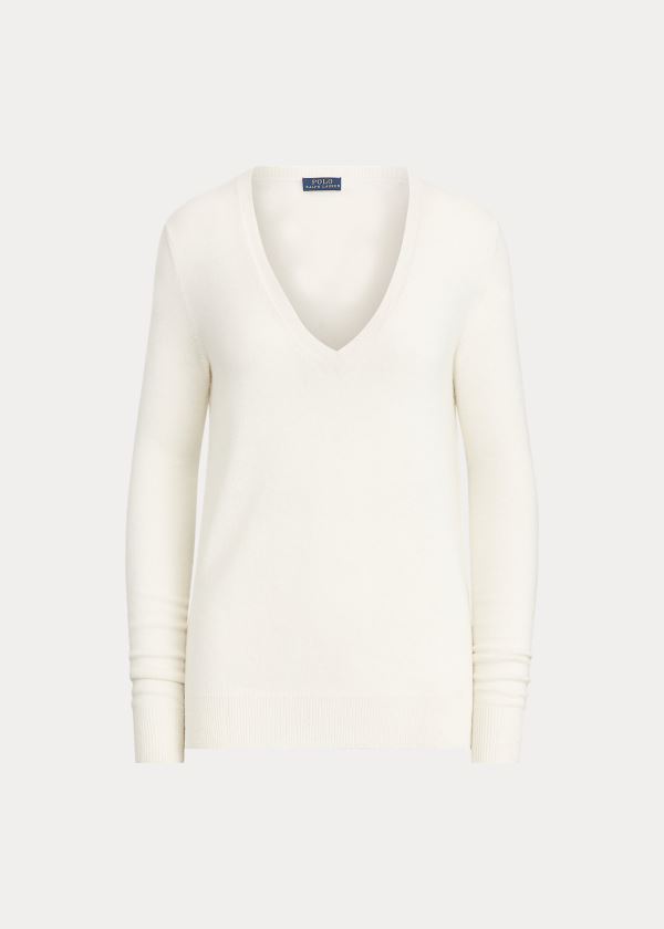 Ralph Lauren Washable Cashmere V-Neck Krém | rKJm95A8