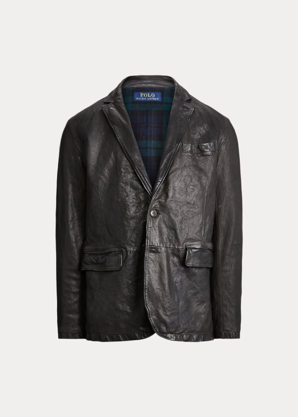 Ralph Lauren Washed Læder Sportovní Coat Černé | goM8JnrU