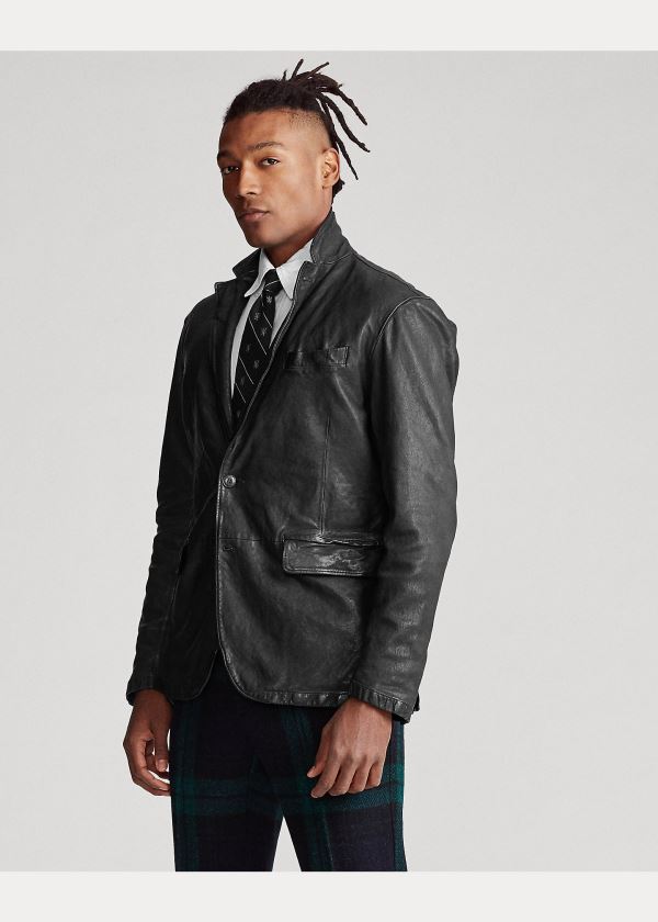 Ralph Lauren Washed Læder Sportovní Coat Černé | goM8JnrU