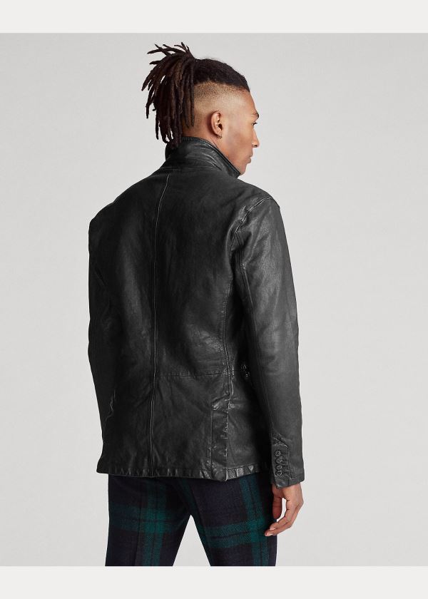 Ralph Lauren Washed Læder Sportovní Coat Černé | goM8JnrU