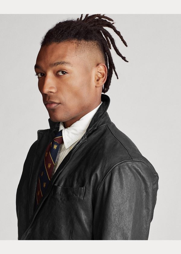 Ralph Lauren Washed Læder Sportovní Coat Černé | goM8JnrU