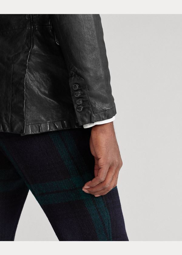 Ralph Lauren Washed Læder Sportovní Coat Černé | goM8JnrU
