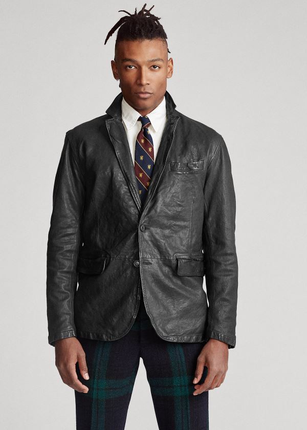 Ralph Lauren Washed Læder Sportovní Coat Černé | goM8JnrU