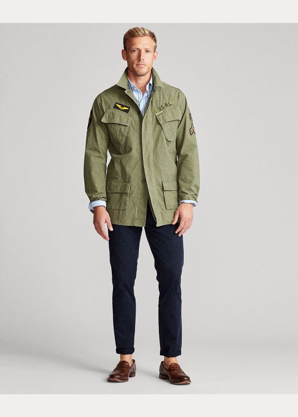 Ralph Lauren Washed Twill Overshirt Olivy Zelené | b2RBctpD