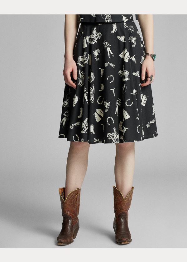 Ralph Lauren Western-Print Flared Skirt Černé Krém | fIBIcVgM