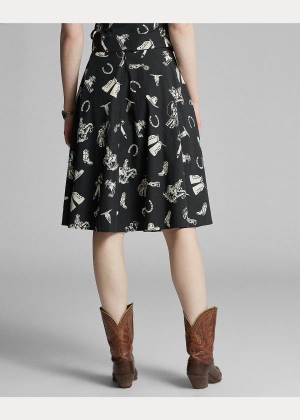Ralph Lauren Western-Print Flared Skirt Černé Krém | fIBIcVgM