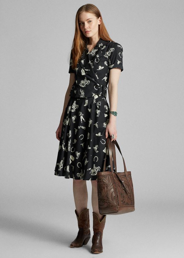 Ralph Lauren Western-Print Flared Skirt Černé Krém | fIBIcVgM