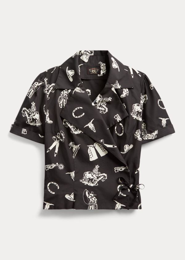 Ralph Lauren Western-Print Wrap Blouse Černé Krém | kEruWu5y