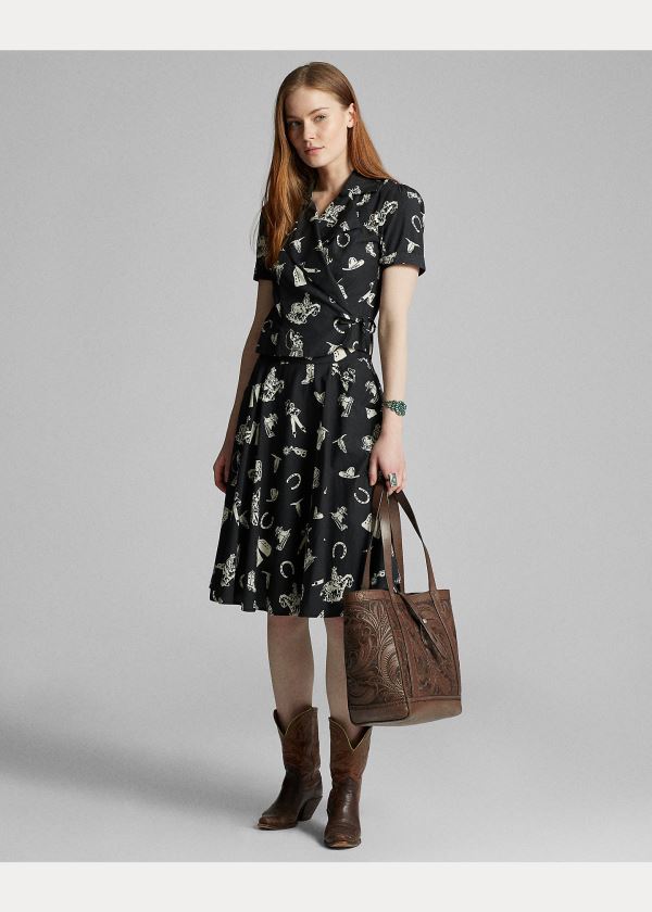 Ralph Lauren Western-Print Wrap Blouse Černé Krém | kEruWu5y