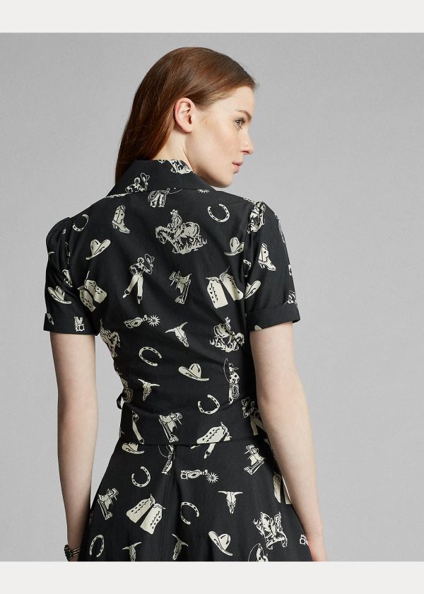 Ralph Lauren Western-Print Wrap Blouse Černé Krém | kEruWu5y