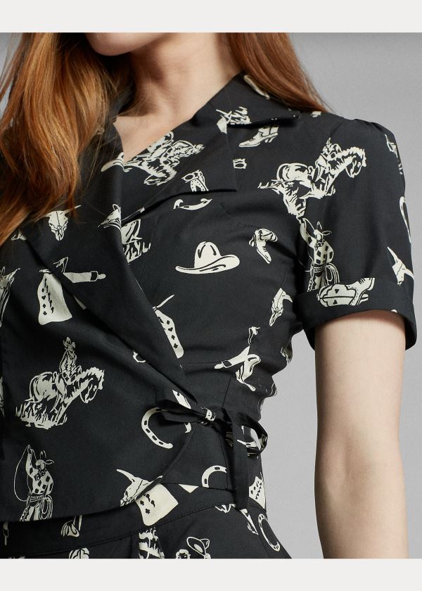Ralph Lauren Western-Print Wrap Blouse Černé Krém | kEruWu5y