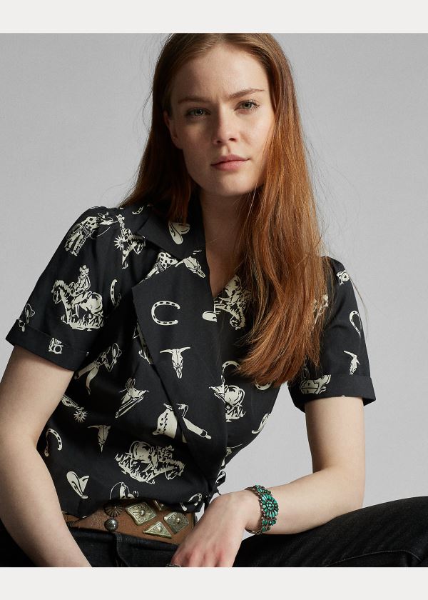 Ralph Lauren Western-Print Wrap Blouse Černé Krém | kEruWu5y