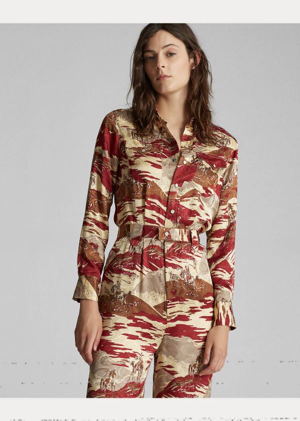 Ralph Lauren Western Silk Jumpsuit Červené Hnědé | vgrCEalh