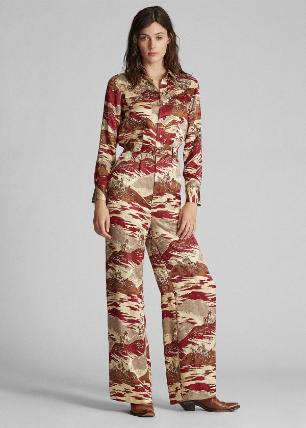 Ralph Lauren Western Silk Jumpsuit Červené Hnědé | vgrCEalh