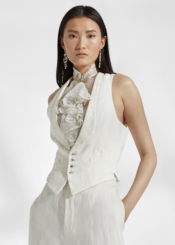 Ralph Lauren Wilma Linen Vest Bílé | re5CAL5M