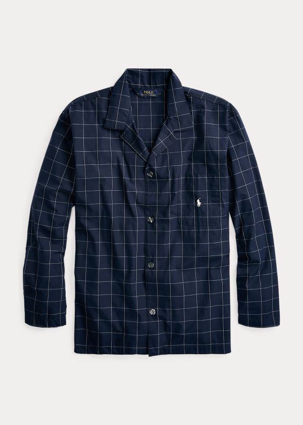 Ralph Lauren Windowpane Bavlněné Pajama Shirt Tmavě Blankyt | ThVgNMbC