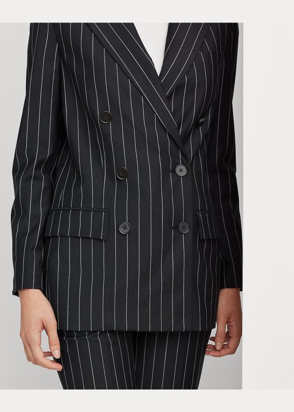 Ralph Lauren Wool-Blend Crepe Blazer Černé Bílé | VY1eSNAS