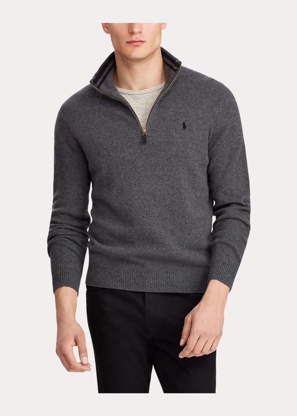 Ralph Lauren Wool-Blend Quarter-Zip Svetrové Tmavě Šedé | xrdtpCcC