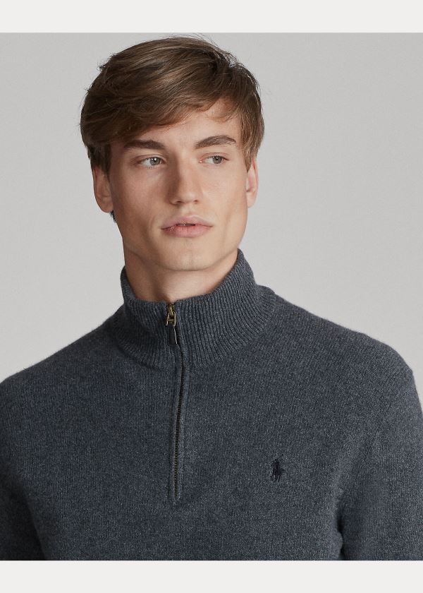 Ralph Lauren Wool-Blend Quarter-Zip Svetrové Tmavě Šedé | xrdtpCcC