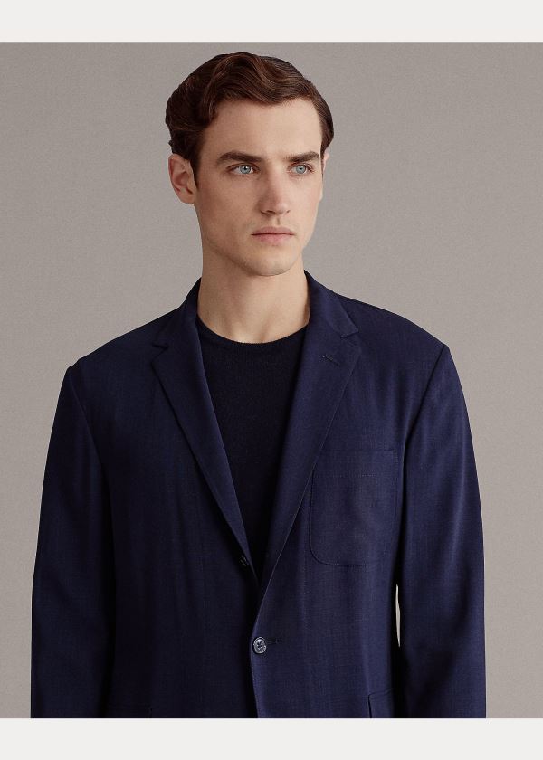 Ralph Lauren Wool Gauze Sportovní Coat Tmavě Blankyt | XLjG3CAu